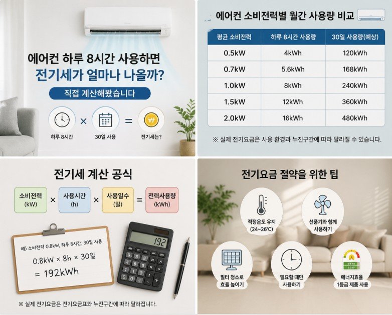 에어컨 하루 8시간 전기세 계산 방법